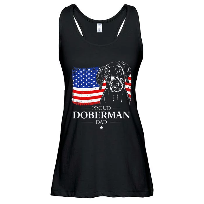 Proud Doberman Dad American Flag patriotic gift Dobie dog Ladies Essential Flowy Tank