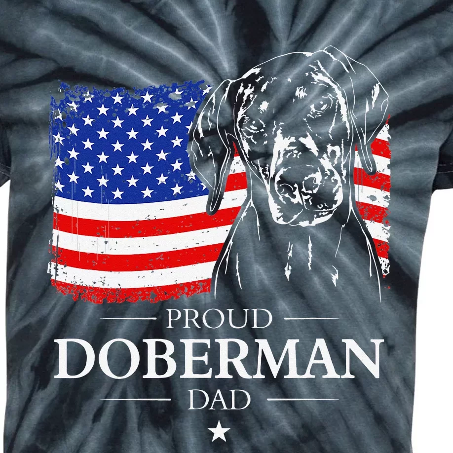 Proud Doberman Dad American Flag patriotic gift Dobie dog Kids Tie-Dye T-Shirt