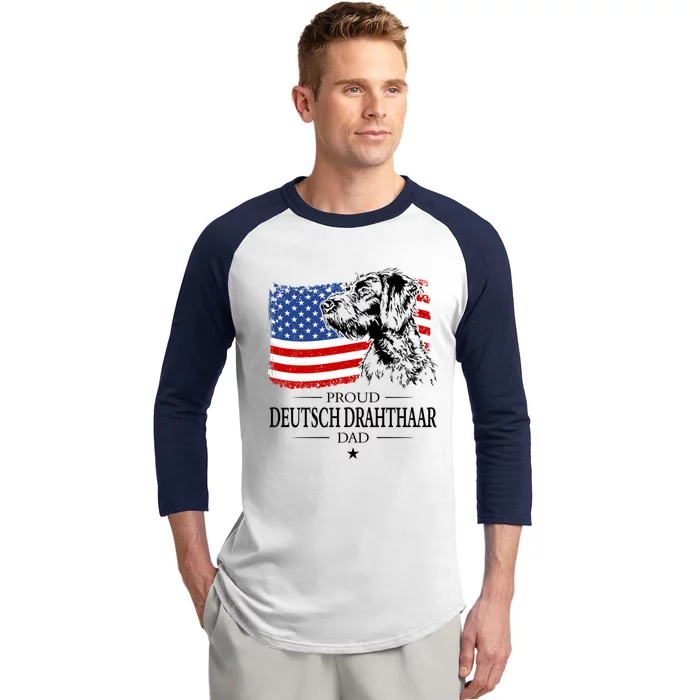 Proud Deutsch Drahthaar Dad American Flag Dog Funny Gift Baseball Sleeve Shirt