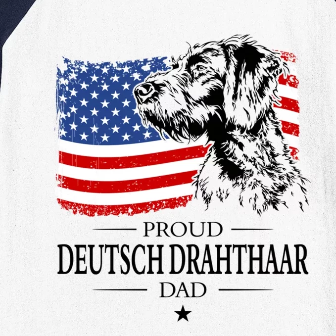 Proud Deutsch Drahthaar Dad American Flag Dog Funny Gift Baseball Sleeve Shirt