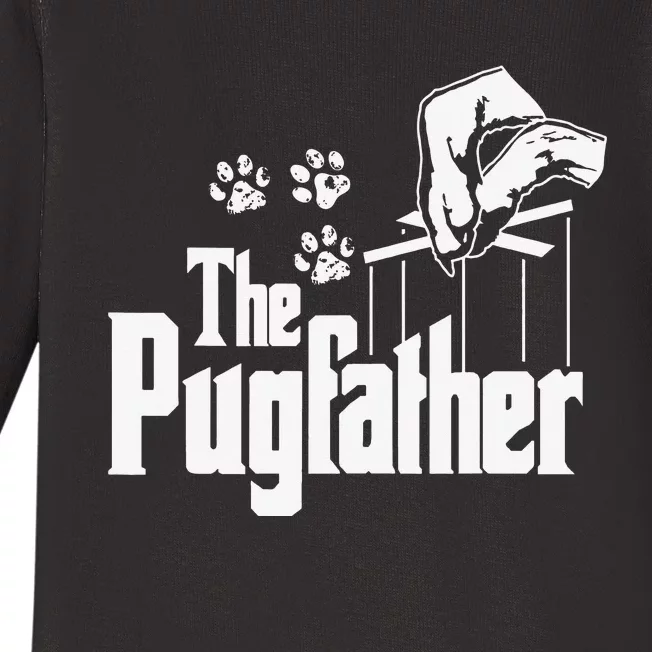 Pugfather Dog Dad Puppy Paw Print Funny Animal FathersDay Baby Long Sleeve Bodysuit