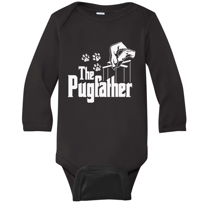 Pugfather Dog Dad Puppy Paw Print Funny Animal FathersDay Baby Long Sleeve Bodysuit