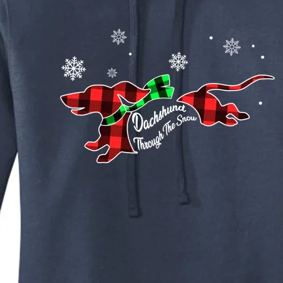 Plaid Dachshund Dog Through Snow Dog Lovers Merry Christmas Cool Gift Women's Pullover Hoodie