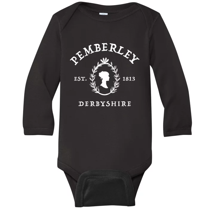 Pemberley Derbyshire Est 1813 Pride And Prejudice Jane Austen Baby Long Sleeve Bodysuit