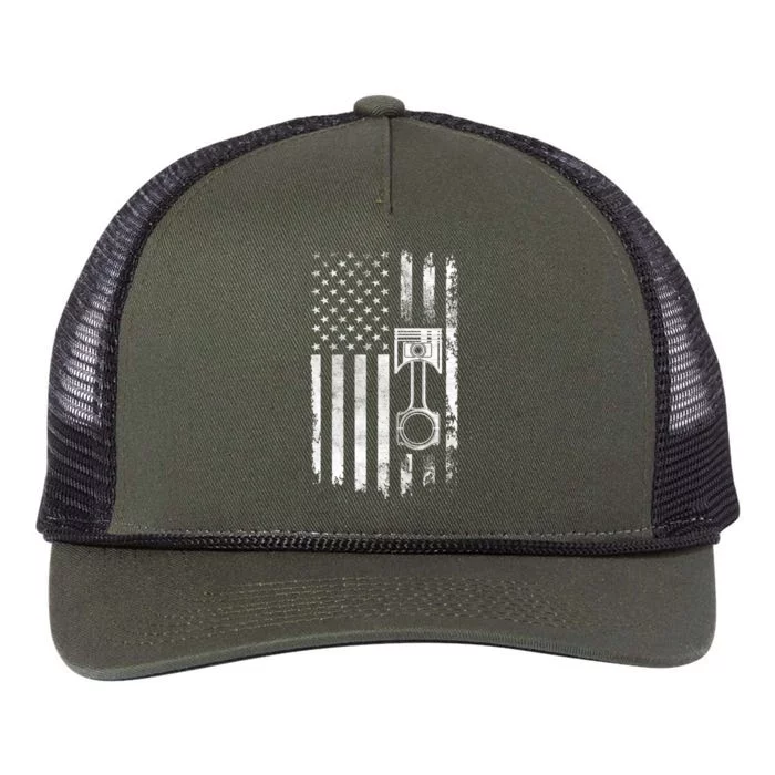 Piston Diesel Engine Us Flag Diesel Mechanic Cars Repair Cool Gift Retro Rope Trucker Hat Cap