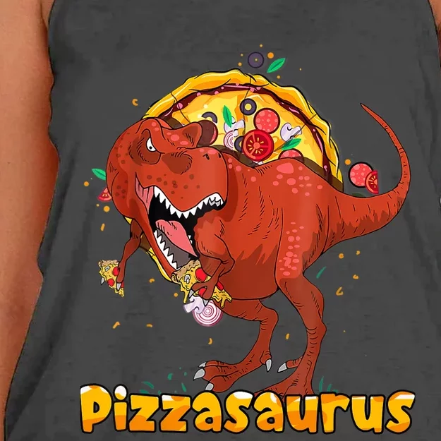 Pizzasaurus Dinosaur Eating Pizza T Rex Women's Knotted Racerback Tank