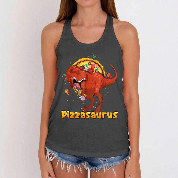 Pizzasaurus Dinosaur Eating Pizza T Rex Women's Knotted Racerback Tank