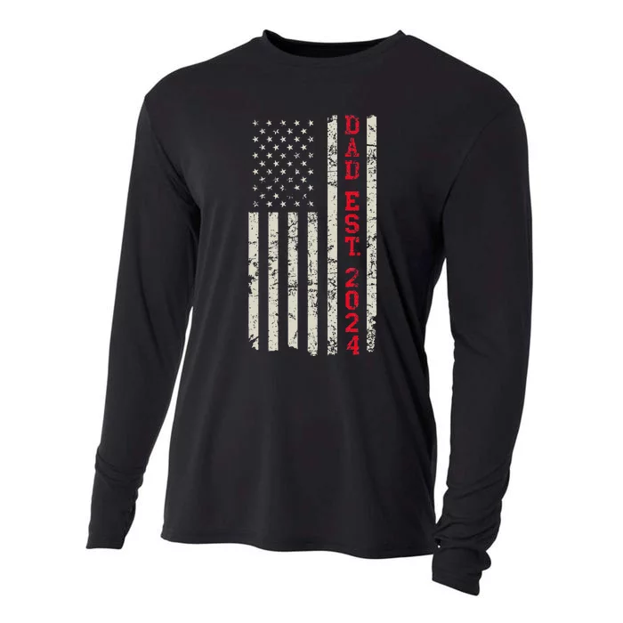 Patriotic Dad Est 2024 Dad Since 2024 Us Flag Cooling Performance Long Sleeve Crew