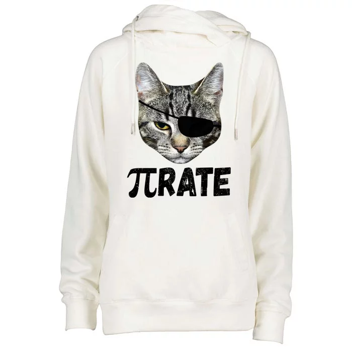 Pi Day Funny Cat Pirate Womens Funnel Neck Pullover Hood