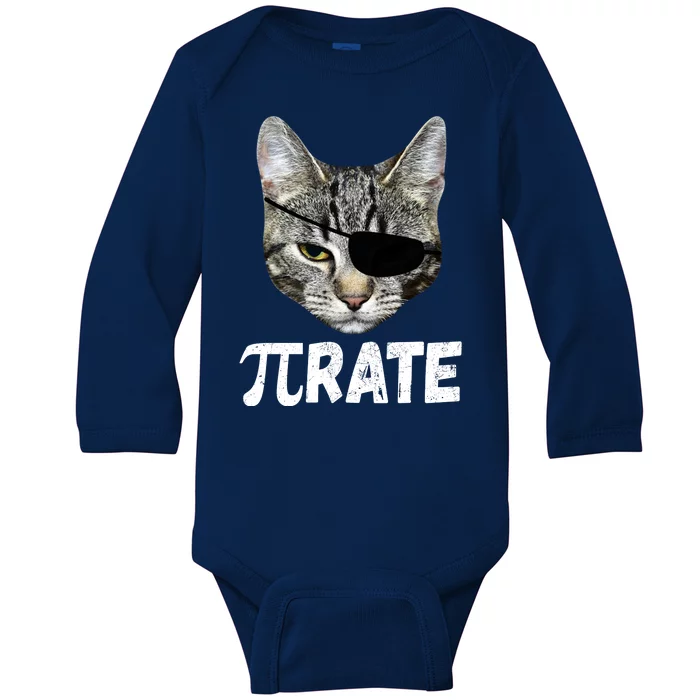 Pi Day Funny Cat Pirate Baby Long Sleeve Bodysuit