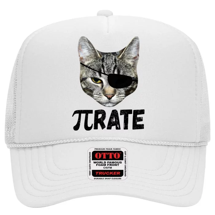 Pi Day Funny Cat Pirate High Crown Mesh Trucker Hat