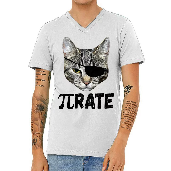 Pi Day Funny Cat Pirate V-Neck T-Shirt