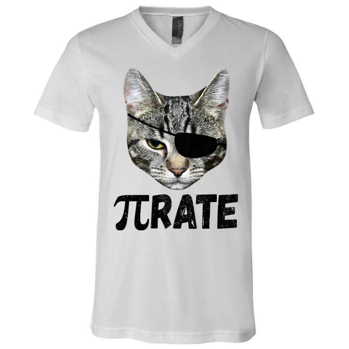 Pi Day Funny Cat Pirate V-Neck T-Shirt