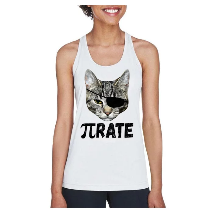 Pi Day Funny Cat Pirate Women's Racerback Tank