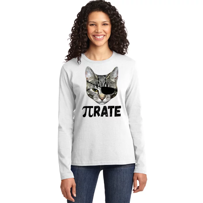 Pi Day Funny Cat Pirate Ladies Long Sleeve Shirt