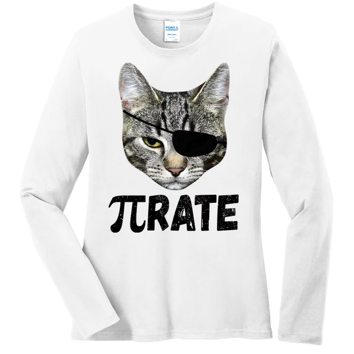 Pi Day Funny Cat Pirate Ladies Long Sleeve Shirt