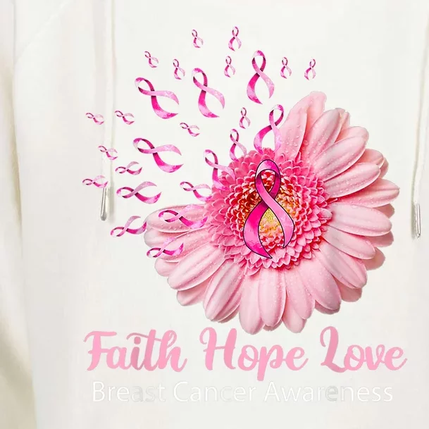 Pink Daisy Flower Faith Hope Love Breast Cancer Awareness Womens Funnel Neck Pullover Hood