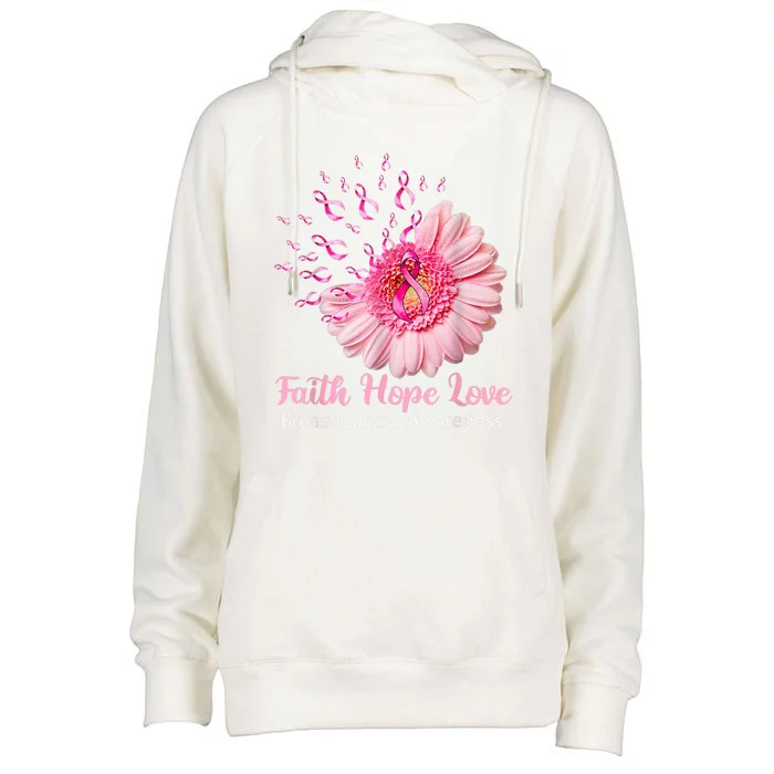 Pink Daisy Flower Faith Hope Love Breast Cancer Awareness Womens Funnel Neck Pullover Hood