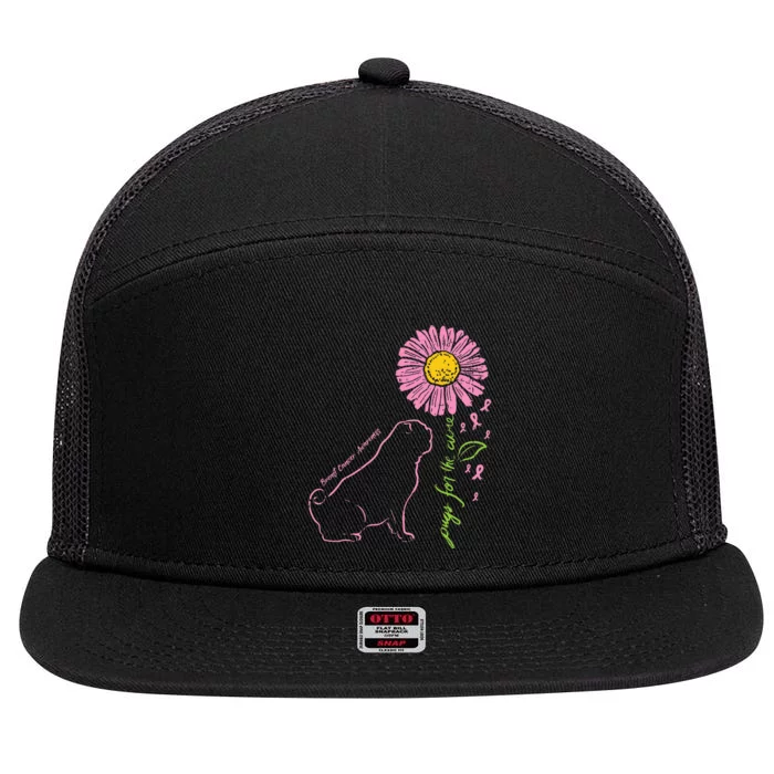 Pug Dog Flower Paw Cure Breast Cancer Awareness Support Gift 7 Panel Mesh Trucker Snapback Hat