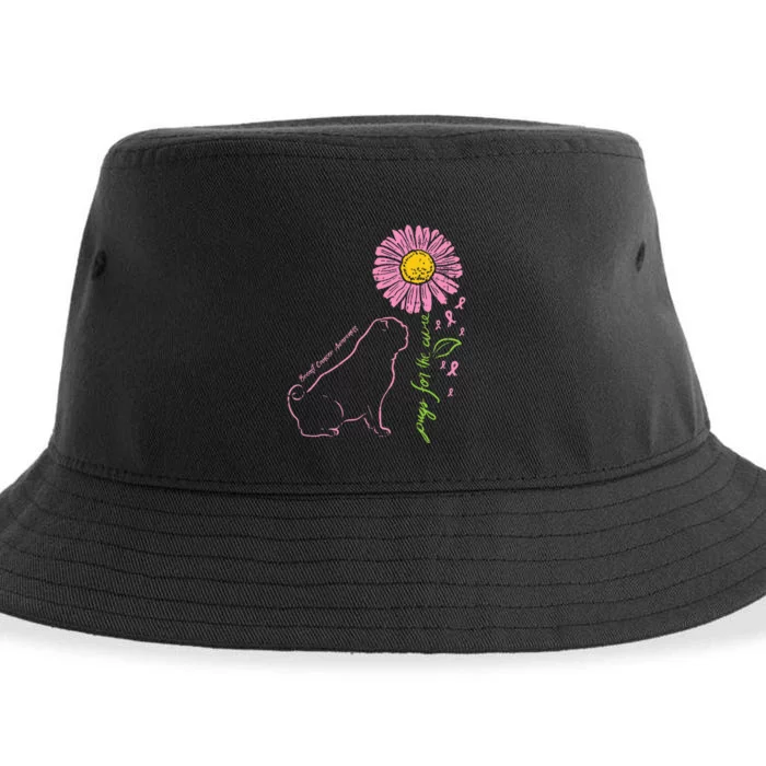 Pug Dog Flower Paw Cure Breast Cancer Awareness Support Gift Sustainable Bucket Hat