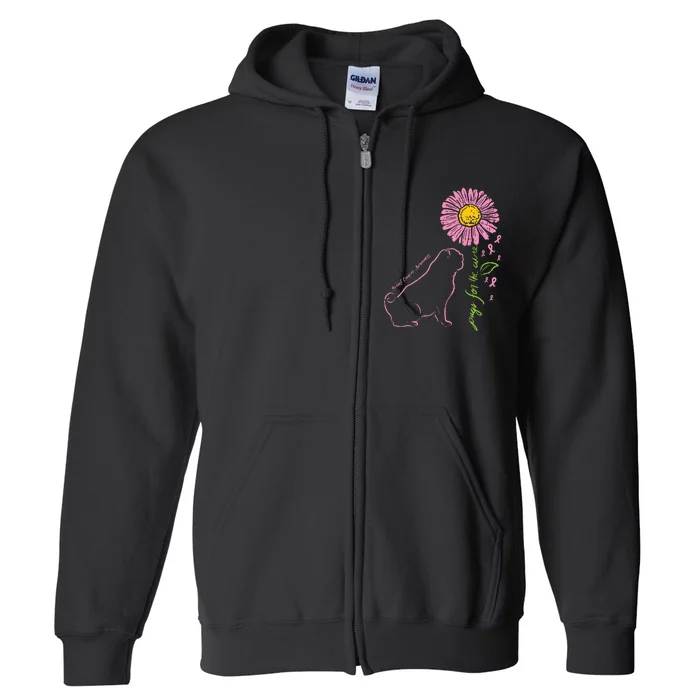 Pug Dog Flower Paw Cure Breast Cancer Awareness Support Gift Full Zip Hoodie