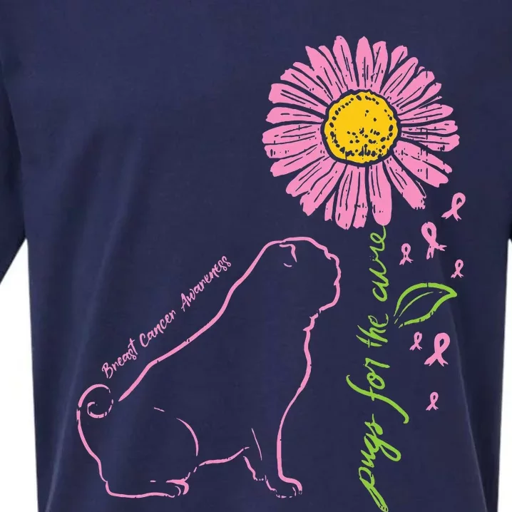 Pug Dog Flower Paw Cure Breast Cancer Awareness Support Gift Sueded Cloud Jersey T-Shirt