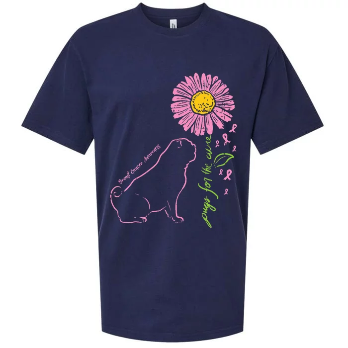 Pug Dog Flower Paw Cure Breast Cancer Awareness Support Gift Sueded Cloud Jersey T-Shirt