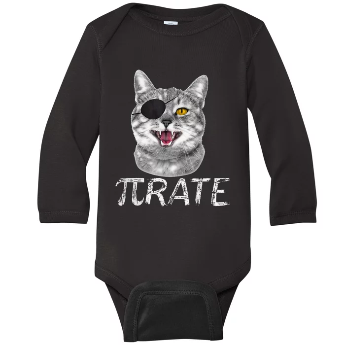 Pi Day Funny Math Science Cat Pirate Baby Long Sleeve Bodysuit