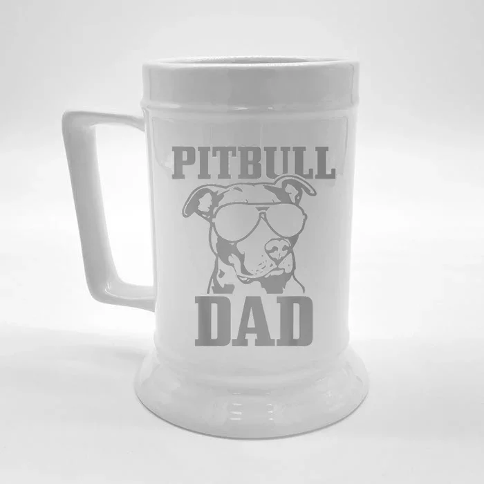 Pitbull Dad Funny Dog Pitbull Sunglasses Fathers Day Pitbull Front & Back Beer Stein