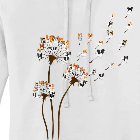 Papillon Dogs Flower Fly Dandelion Dog Mama Dog Lover Women's Pullover Hoodie