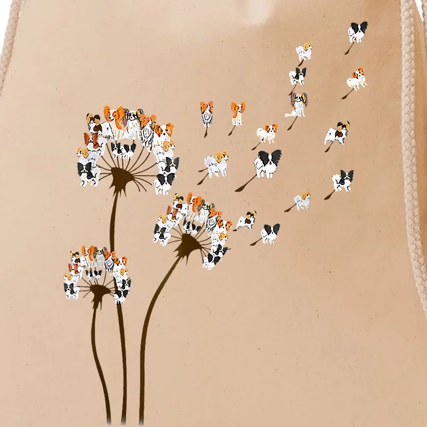 Papillon Dogs Flower Fly Dandelion Dog Mama Dog Lover Drawstring Bag