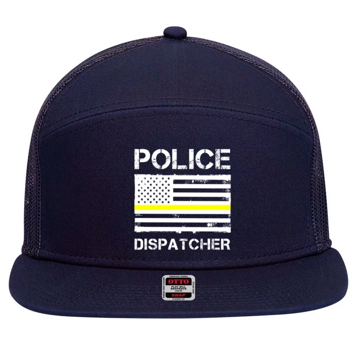 Police Dispatcher First Responder Thin Yellow Line Us Flag Gift 7 Panel Mesh Trucker Snapback Hat