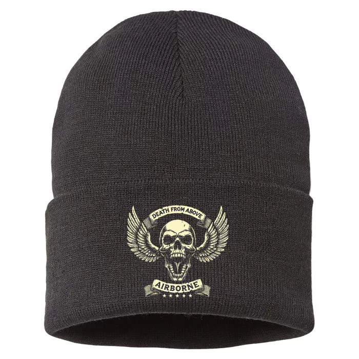 Paratrooper Death From Above Airborne Veteran Gift Sustainable Knit Beanie