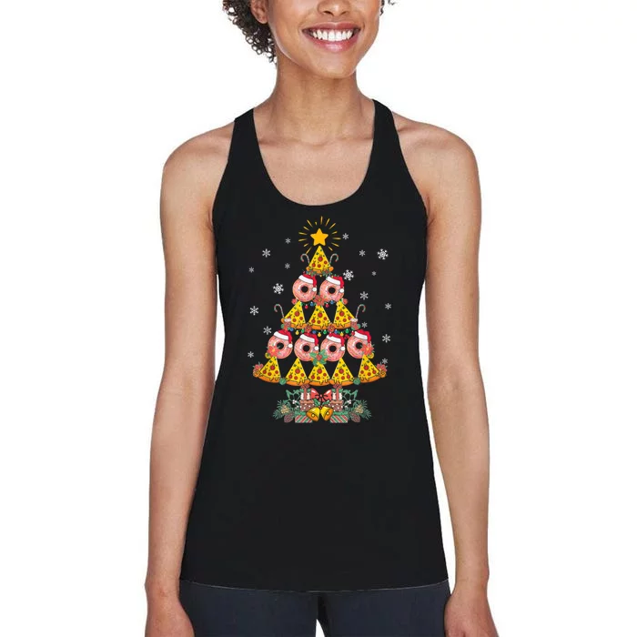 Pizza & Donut Funny Christmas Tree Merry Xmas Crustmas Light Women's Racerback Tank