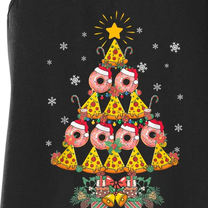 Pizza & Donut Funny Christmas Tree Merry Xmas Crustmas Light Women's Racerback Tank