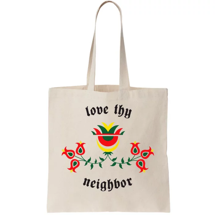 Pennsylvania Dutch Fraktur Love Thy Neighbor Tote Bag