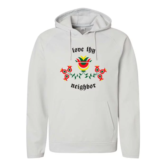 Pennsylvania Dutch Fraktur Love Thy Neighbor Performance Fleece Hoodie