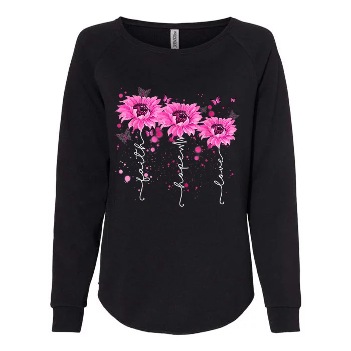 Pink Daisy Flower Faith Hope Love Breast Cancer Awareness Womens California Wash Sweatshirt