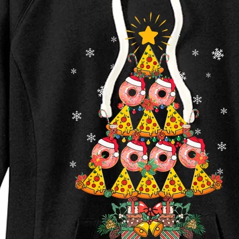 Pizza & Donut Funny Christmas Tree Merry Xmas Crustmas Light Women's Fleece Hoodie