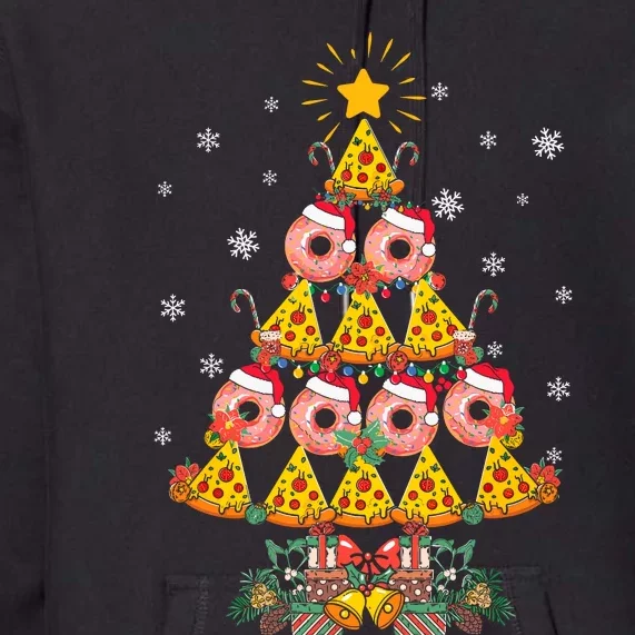 Pizza & Donut Funny Christmas Tree Merry Xmas Crustmas Light Premium Hoodie