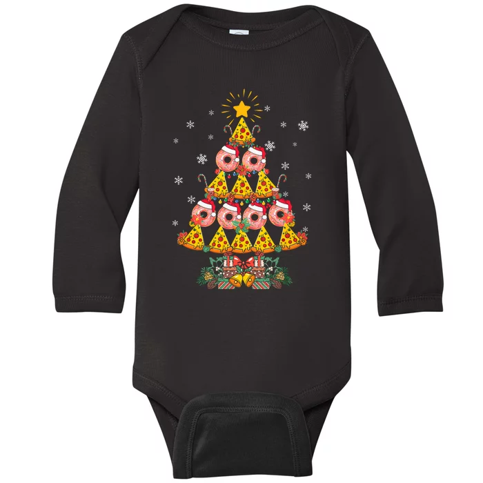 Pizza & Donut Funny Christmas Tree Merry Xmas Crustmas Light Baby Long Sleeve Bodysuit