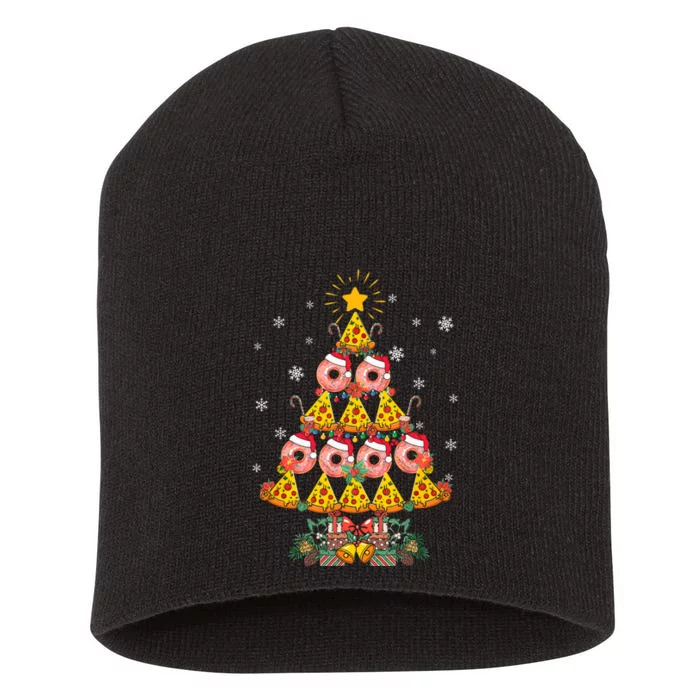 Pizza & Donut Funny Christmas Tree Merry Xmas Crustmas Light Short Acrylic Beanie