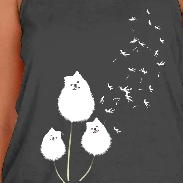 Pomeranian Dandelion Flower Tee Pomeranian Costume Gifts Women's Knotted Racerback Tank