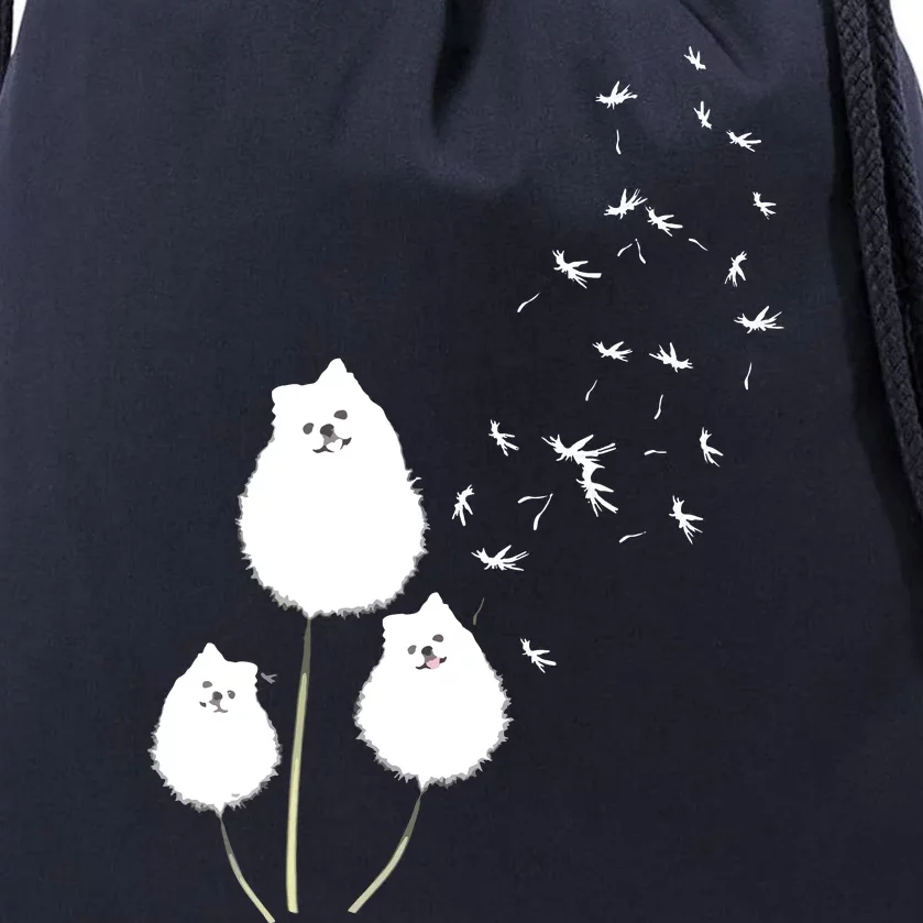 Pomeranian Dandelion Flower Tee Pomeranian Costume Gifts Drawstring Bag