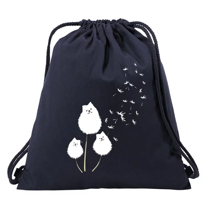 Pomeranian Dandelion Flower Tee Pomeranian Costume Gifts Drawstring Bag