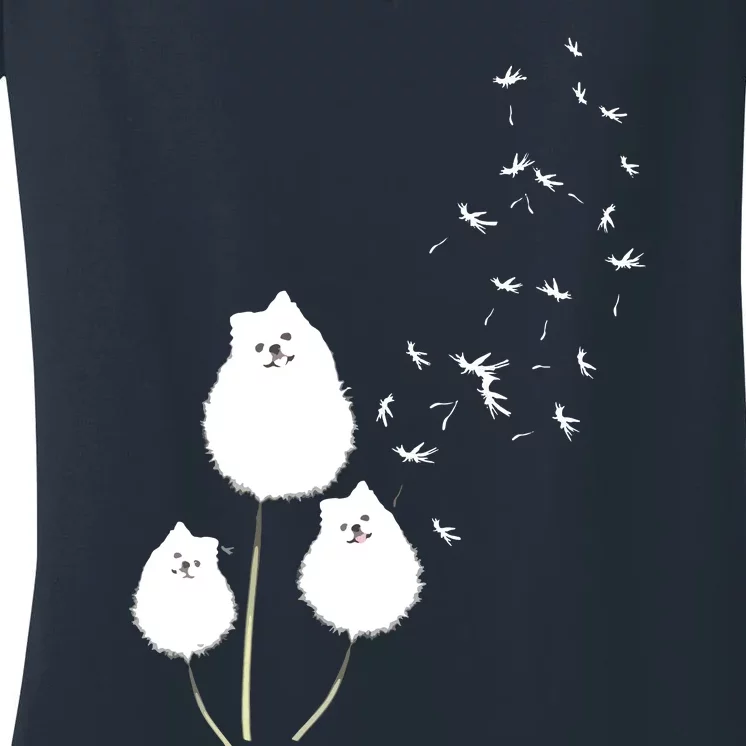 Pomeranian Dandelion Flower Tee Pomeranian Costume Gifts Women's V-Neck T-Shirt