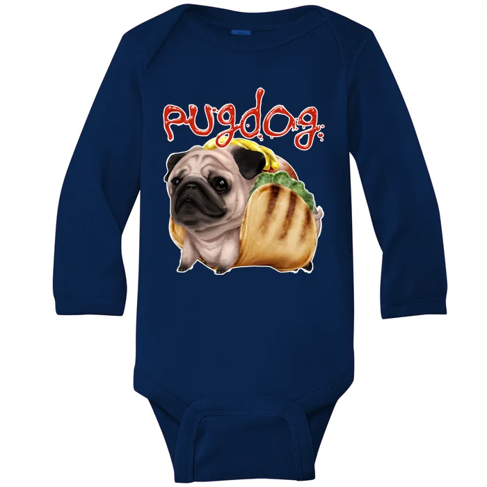 Pug Dog Funny Food Baby Long Sleeve Bodysuit