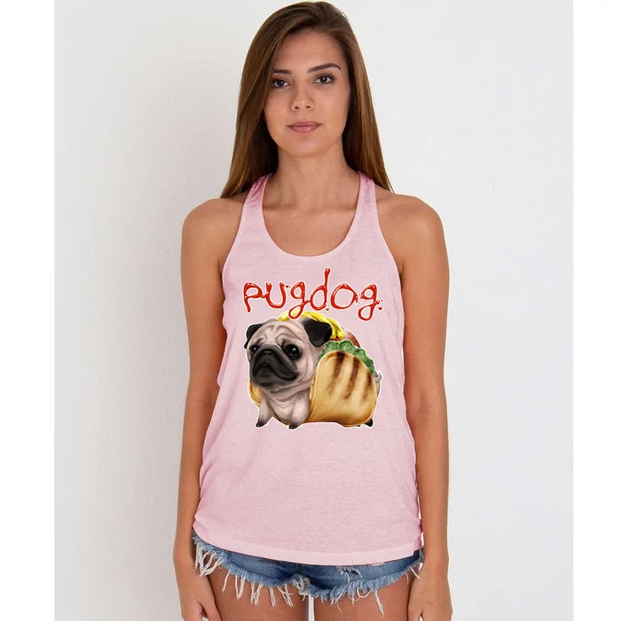 Pug Dog Funny Food Women's Knotted Racerback Tank