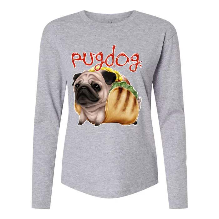 Pug Dog Funny Food Womens Cotton Relaxed Long Sleeve T-Shirt