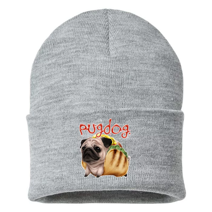 Pug Dog Funny Food Sustainable Knit Beanie